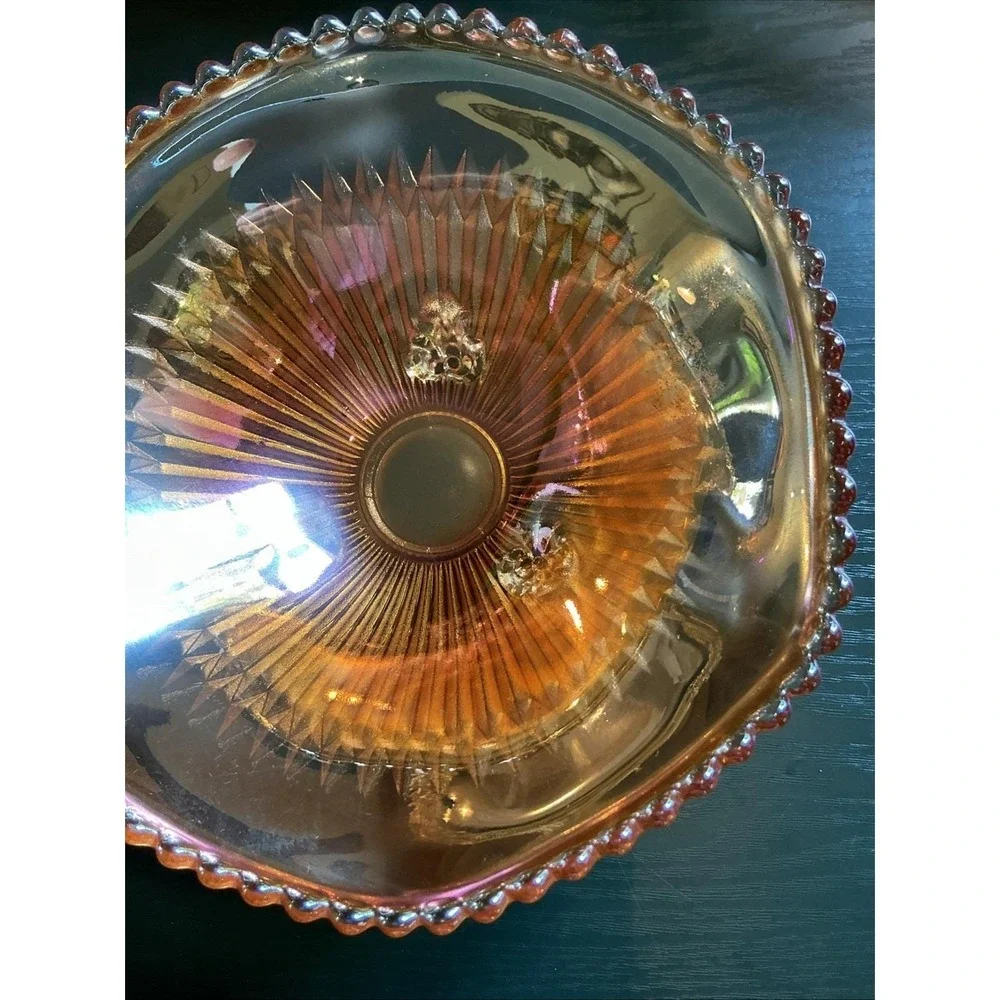 Vintage Jeanette Carnival Glass Anniversary Marigold‎ Three - Footed Bowl